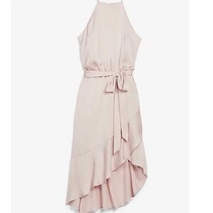 Express High Neck Asymmetrical Fit And Flare Dress